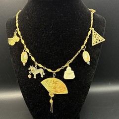 Custom Vintage Estate Assemblage Necklace & Charms: Buddha, Fan, in Mixed Metals
