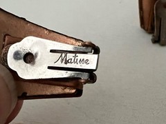 Vintage MATISSE Earrings Bronze Frame Green Inset Speckled Clip On Jewelry