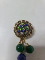 Vintage Tiny Blue Green Cabochon Gold Ton Brooch 2.5 Inch