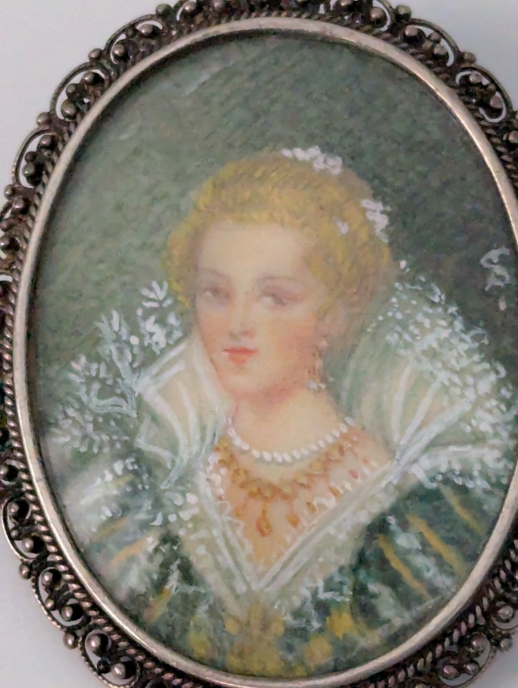 Vin 800 Silver Marcasite Portrait /Brooch Pendant Lady/ European Estate Jewelry