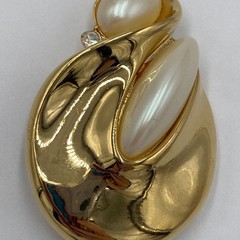 Vintage Signed GIVENCHY Faux Pearl Clear Rhinestone Abstract Goldtone Brooch Pin