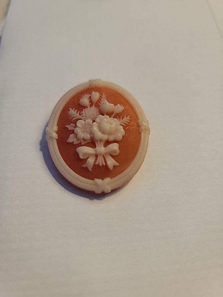 Avon Floral Vintage 1980s Resin Cameo Brooch, Orange And Ivory