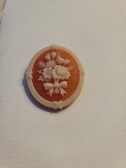 Avon Floral Vintage 1980s Resin Cameo Brooch, Orange And Ivory