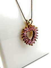 Gold over Sterling Silver Pink Cubic Zirconia Heart Pendant & 17.5″ Necklace