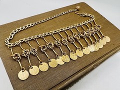 Vintage 1980s New Old Stock Gold Statement Necklace Choker Tribal Fringe