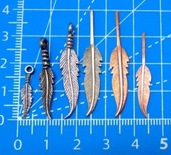 Lot of 150 Vintage Copper, Silver Alloy Feather Charm Jewelry Finding, 25 each
