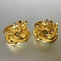 Vintage NAPIER Clip On Screw Back Earrings Gold Tone Cream Enamel Love Knot