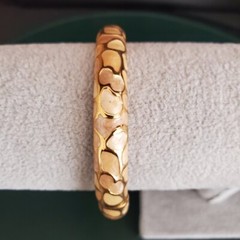 Vtg JOAN RIVERS Hinged Bangle Cream and Copper Enamel Mosiac Gold Tone Signed