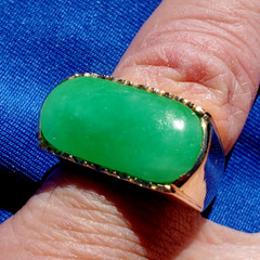 EARTH MINED Green Jadeite JADE Deco Ring Antique Solid 18K GOLD Size 8.75