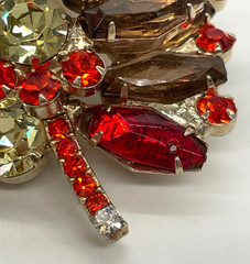 Verified Juliana Topaz Orange yellow coffin Hexagon Rhinestones Leaf brooch