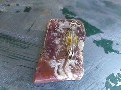 Vintage Agate Stone Brooch 1.5in Natural Polished Red White Lace?