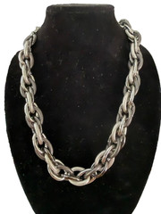 Vintage Silver Tone Chunky Mesh Link Necklace, Alternating Textured Oval Links