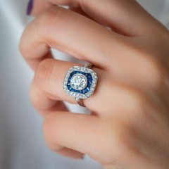 Art Deco Inspired Engagement Ring 2.2 Ct Simulated Diamond 14k White Gold Over
