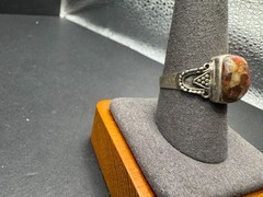 Vintage Sterling Silver 925 Statement Ring Fire Opal Textured Band Size 10