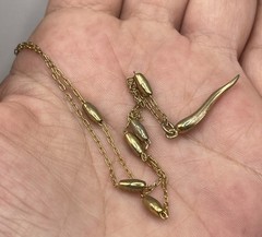 Vintage Station Necklace, Oval Silver-tone Balls Chain, Italian Horn Charm