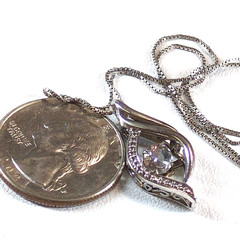 925 Sterling Silver Dancing CZ Pendant 19″ Box Chain Necklace Floating Solitaire