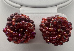 VTG Torsade Jewlery Set, Rich Cranberry Beads in a Messy Multi Strand Twister