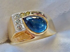 70’S NEW OLD STOCK 10K YELLOW GOLD FILLED SIMULATED BLUE SAPPHIRE RING SIZE 10