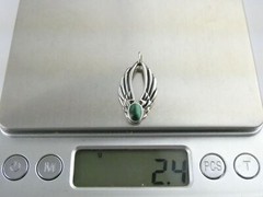 Vintage Sterling Silver Malachite Cabochon Winged Angel Wings Pendant 2.4g 1 In