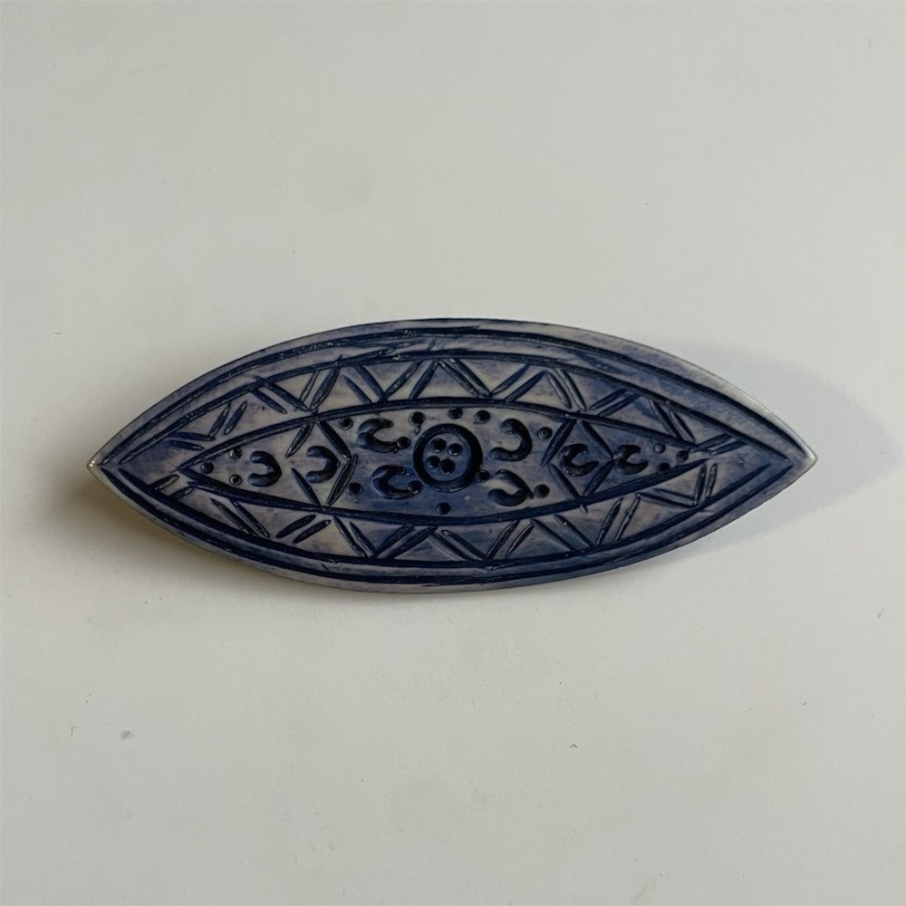 Vintage Indian Blue Carved Cartilage Brooch