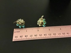 Screw Back Earrings Teal & Crystal Rhinestone Prong Rhodium Plated Vintage