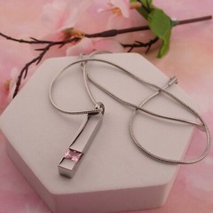 VTG 1990’s Silver Tone Stainless Steel Snuff Screw Top Pink Crystal 21″ Necklace