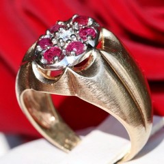14k Yellow Gold 0.56ct Natural Diamond Sz 8 Ring Ruby Vintage Heated 6.37g N3078