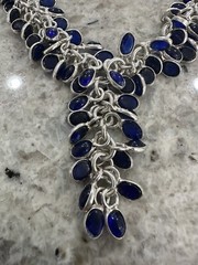 Vtg Sterling Silver 925 Blue Cabochon Stone Statement Necklace, 21in Long