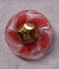 Large Vintage Glass Pinwheel Red Pink Button Made To Be Pin Brooch 1 3/4 Inch