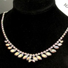 VTG EXQUISITE B DAVID AB RHINESTONE NECKLACE CLIP EARRINGS Prong Set 60s EXC
