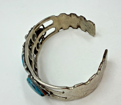 Vintage Bracelet Southwest Style Blue Cuff Stamped Womens 6.5 in