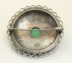Vintage Art Deco 800 Silver Chrysoprase Cluster Filigree Brooch Pin