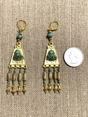 NEW ITEM*ARTISAN*EGYPT REVIVAL CZECH NEIGER GLASS PHARAOH CHANDELIER EARRINGS.g