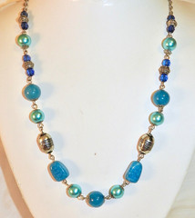 Glass Bead Necklace Vintage Blue Turquoise Glass