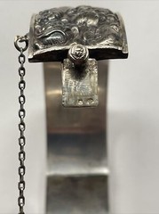 Antique Silver Plated 3-D Art Nouveau Hinged Cuff Bracelet Hallmarked