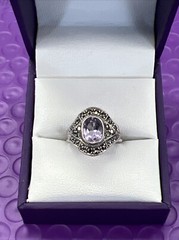 ❤️GORGEOUS 925 STERLING Simulated AMETHYST Marcasite RING Sz 5 1/2