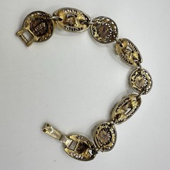 Vintage ART Arthur Pepper Gold Tone Bracelet Filigree Rhinestones Flowers Signed