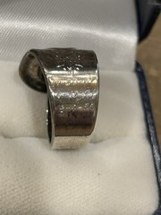 Vtg Gerber Oneida Silver Plate Baby Spoon Ring w/Engraved Birthdates Adjustable