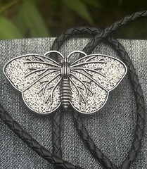 Silver Butterfly Bolo Tie Leather Cord FREE SHIPPING