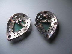 Vintage/Antique Sterling and Marcasite Earrings Green Stone