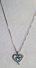 LOVE YOU MOM Sterling Silver Open Heart Blue Stone 18″ Necklace SIGNED LONG WAY