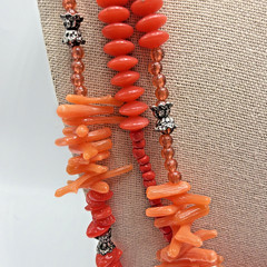 Vintage Faux Coral Necklace Orange Acrylic & Lucite Multi Strand Size 28.5”