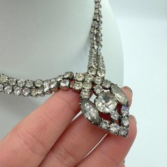 Vintage 1940s 1950s Rhinestone Necklace Earrings Set Smoky Gray Dangle