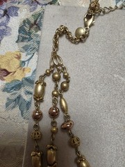 Vintage Lauren Conrad Triple Strand Beaded Necklace Gold Filagree, Matte & Shiny