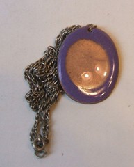 Enamel on Copper Pendant on 24 Inch Silver Tone Chain Necklace