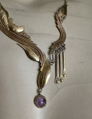 Stunning Vintage Sterling Silver 925/1000 Designer Necklace 19″, Glass cabochons