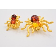 Vintage Spider Pin Lapel Tac Set Brushed Gold Tortoise Halloween NOS 1980s BinA7