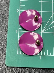 Vintage 1.1” Purple Round Wavy Abstract Enameled Metal Earrings