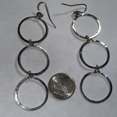 Pierced Hanging Earrings Sterling Hoops Vintage 3” Three Hanging Circles
