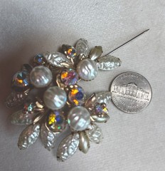 Baroque Faux Pearl AB Rhinestone Brooch Vintage